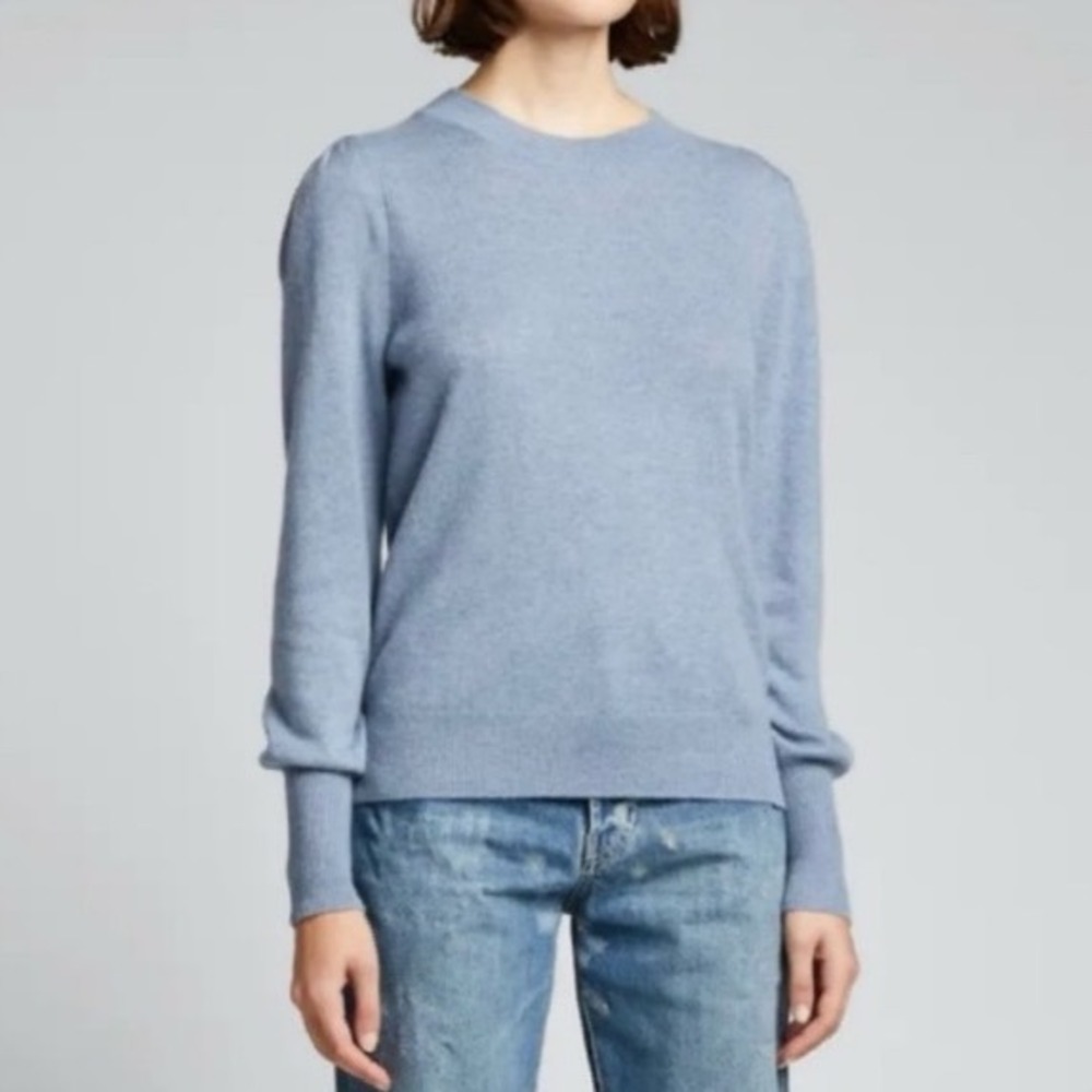 Veronica Beard Nelia Cashmere Sweater Blue Puff Shoulder Crew Neck Women Medium